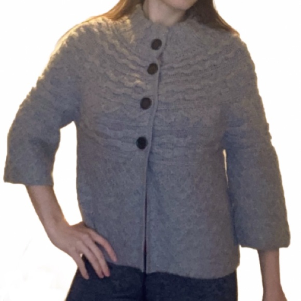 Anntarah 100% Baby Alpaca Cardigan Sweater Button Up Cable Knit Fisherman Size S